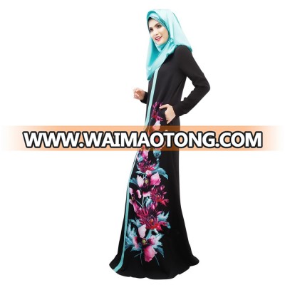 In stock Malaysia ladies jubah printed dress for muslim women 2018 new model