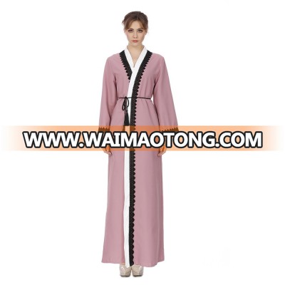 Latest front open abaya long dirty pink muslim dresses in islamic clothing