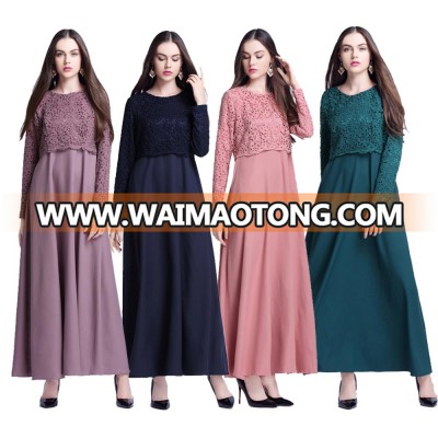 2018 New fashion muslim long sleeve jubah elegant lace heavy crepe abaya